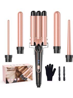 5-in-1 Curling Wand Set with 3 Barrels, Fast Heating Hair Curler for All Hair